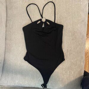 Black bodysuit with metal ring
